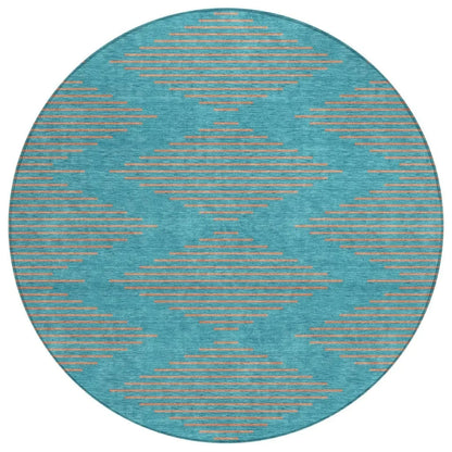 Norelia Teal Washable Indoor-Outdoor Rug-Outdoor Rugs-LOOMLAN Rugs-8' x 8'-LOOMLAN