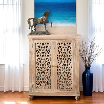 Norella Coastal Tall Bar Cabinet Carved Wood Doors-Home Bar Cabinets-LOOMLAN-LOOMLAN