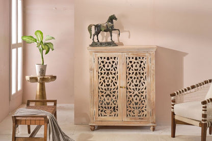 Norella Coastal Tall Bar Cabinet Carved Wood Doors-Home Bar Cabinets-LOOMLAN-LOOMLAN