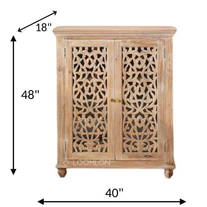 Norella Coastal Tall Bar Cabinet Carved Wood Doors-Home Bar Cabinets-LOOMLAN-LOOMLAN