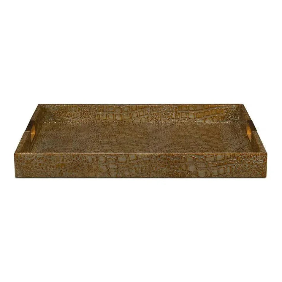 Norton Croco Leather Antique Green Tray - LOOMLAN - Sarreid - Trays
