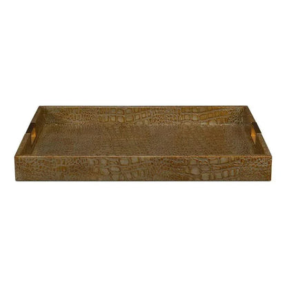 Norton Croco Leather Antique Green Tray - LOOMLAN - Sarreid - Trays