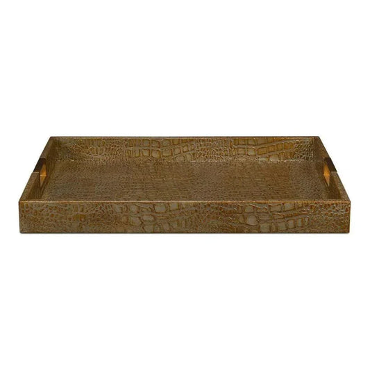 Norton Croco Leather Antique Green Tray - LOOMLAN - Sarreid - Trays