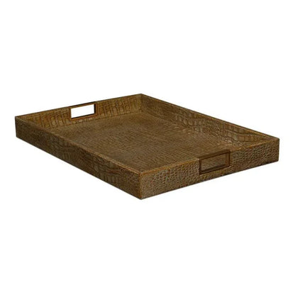 Norton Croco Leather Antique Green Tray - LOOMLAN - Sarreid - Trays