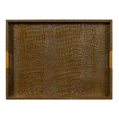 Norton Croco Leather Antique Green Tray - LOOMLAN - Sarreid - Trays