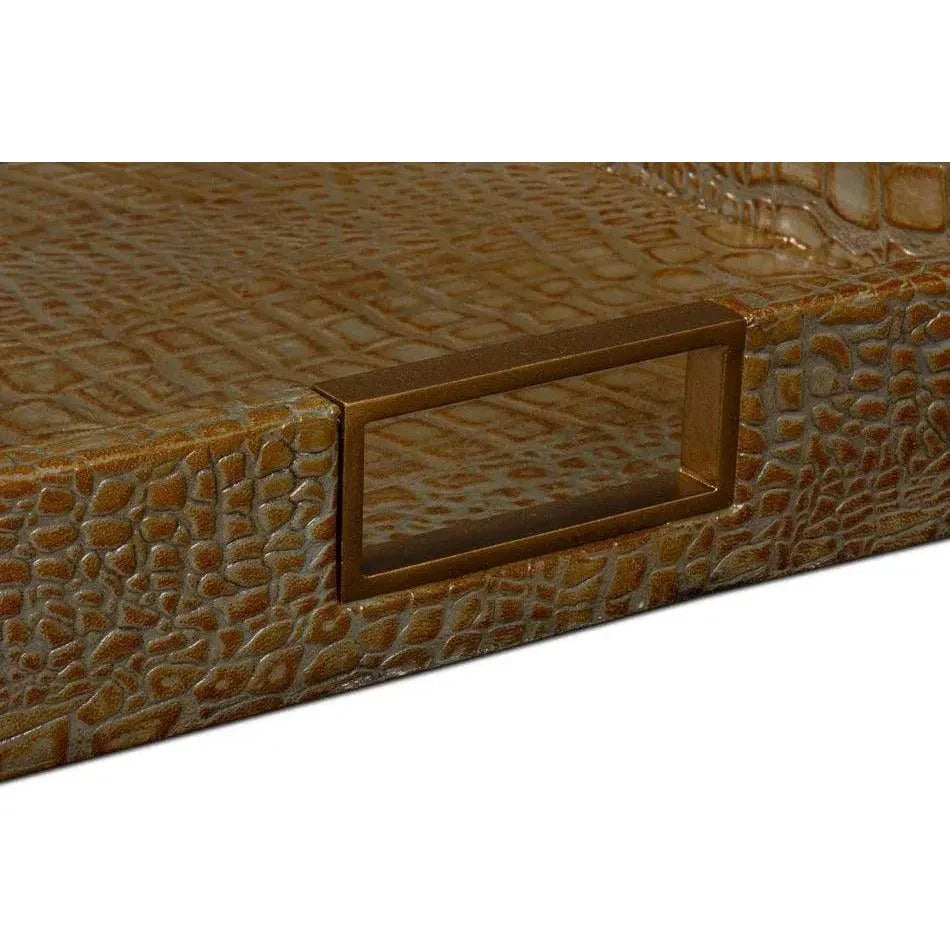 Norton Croco Leather Antique Green Tray - LOOMLAN - Sarreid - Trays