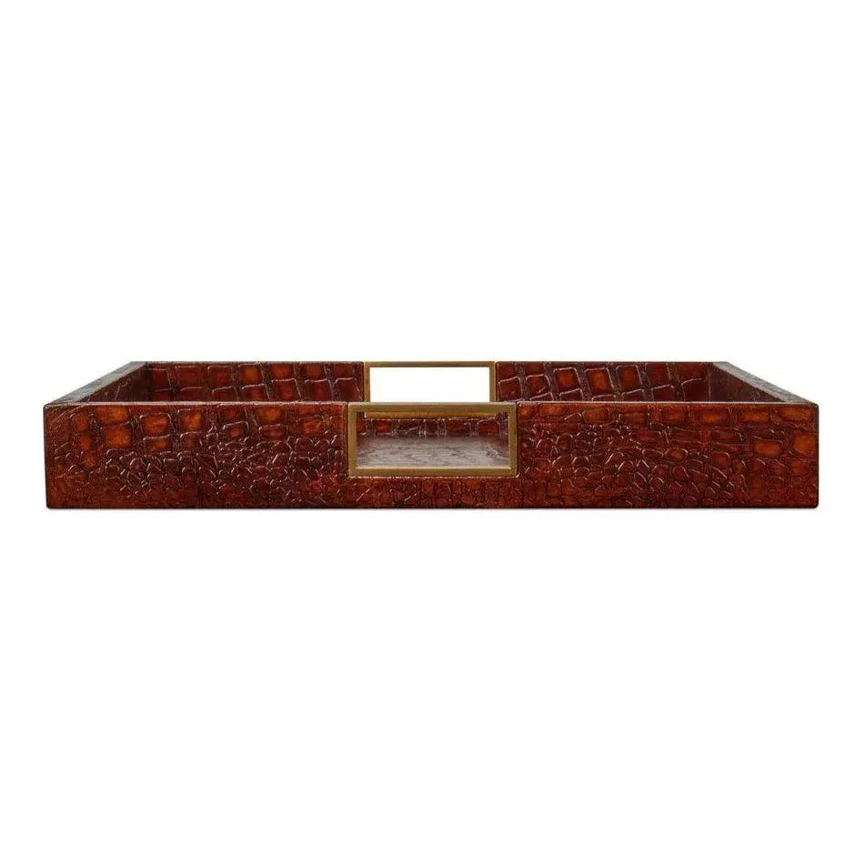 Norton Croco Leather Reddish Brown Tray - LOOMLAN - Sarreid - Trays
