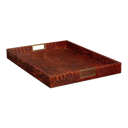 Norton Croco Leather Reddish Brown Tray - LOOMLAN - Sarreid - Trays