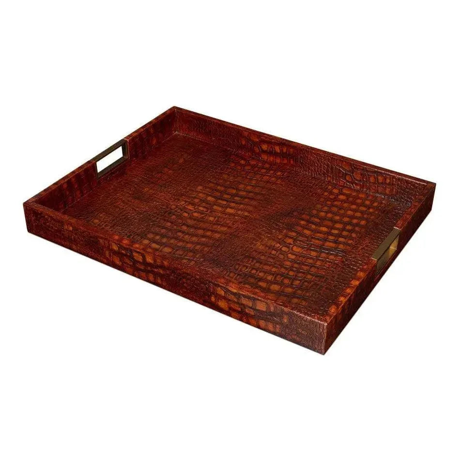 Norton Croco Leather Reddish Brown Tray - LOOMLAN - Sarreid - Trays