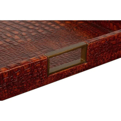 Norton Croco Leather Reddish Brown Tray - LOOMLAN - Sarreid - Trays