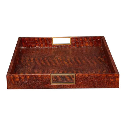 Norton Croco Leather Reddish Brown Tray - LOOMLAN - Sarreid - Trays