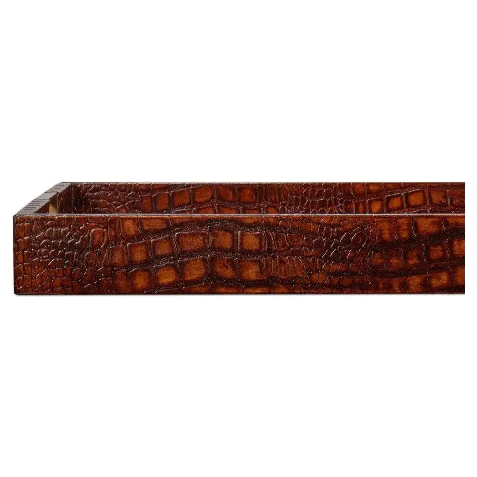Norton Croco Leather Reddish Brown Tray - LOOMLAN - Sarreid - Trays