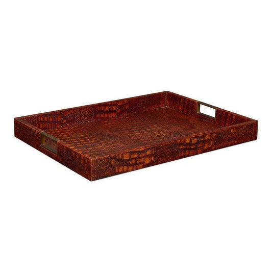 Norton Croco Leather Reddish Brown Tray - LOOMLAN - Sarreid - Trays