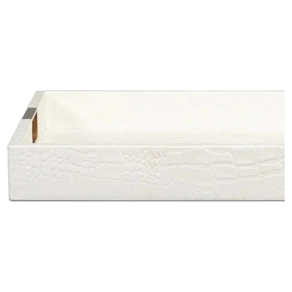 Norton Croco Leather and Brass Ivory Tray - LOOMLAN - Sarreid - Trays