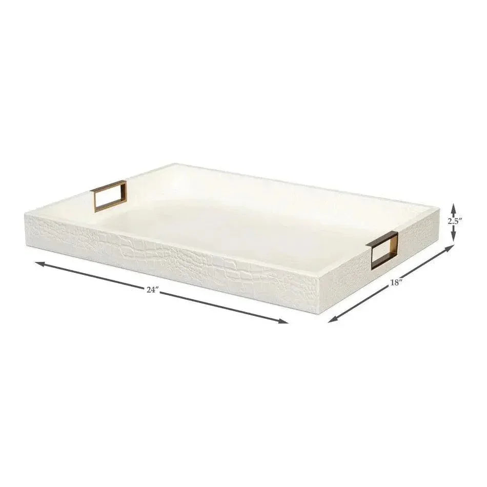 Norton Croco Leather and Brass Ivory Tray - LOOMLAN - Sarreid - Trays