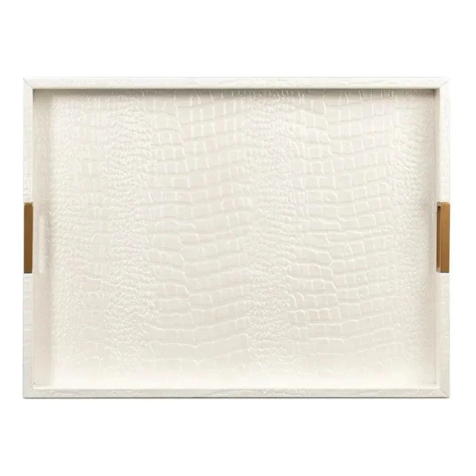 Norton Croco Leather and Brass Ivory Tray - LOOMLAN - Sarreid - Trays