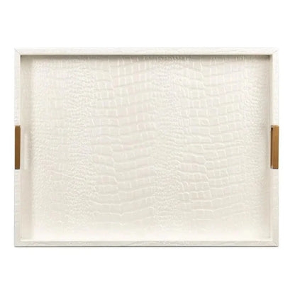 Norton Croco Leather and Brass Ivory Tray - LOOMLAN - Sarreid - Trays
