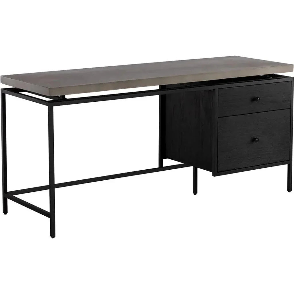 Norwood Desk Concrete Top Black Metal-Home Office Desks-SUNPAN-LOOMLAN