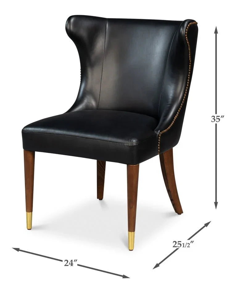Norwood Onyx Black Leather Dining Chair - LOOMLAN - Sarreid - Dining Chairs