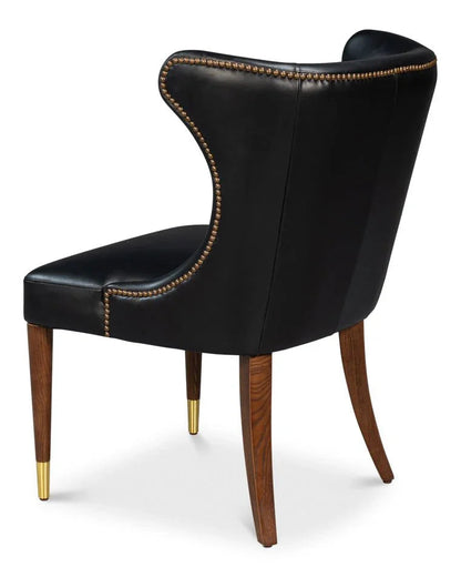 Norwood Onyx Black Leather Dining Chair - LOOMLAN - Sarreid - Dining Chairs