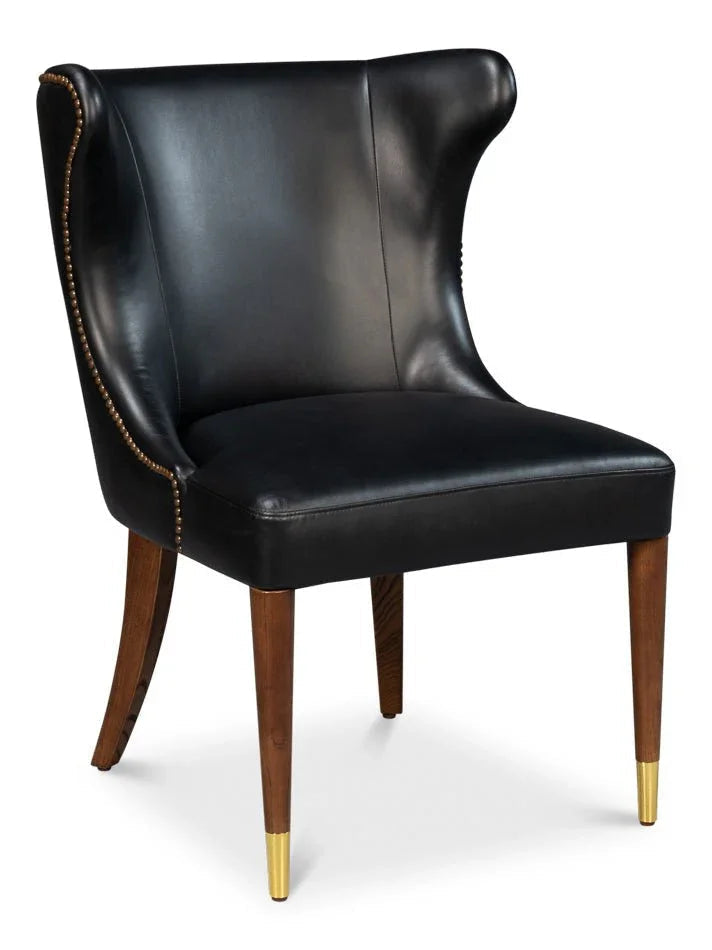 Norwood Onyx Black Leather Dining Chair - LOOMLAN - Sarreid - Dining Chairs