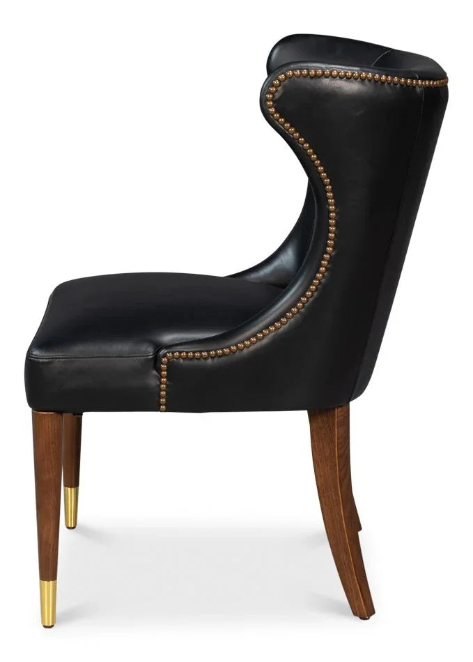 Norwood Onyx Black Leather Dining Chair - LOOMLAN - Sarreid - Dining Chairs