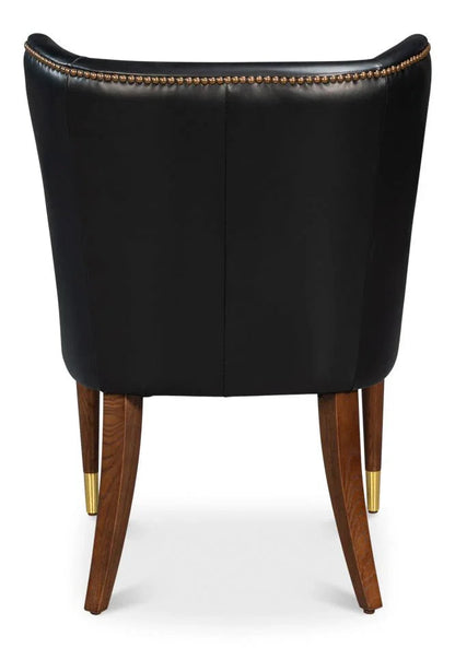 Norwood Onyx Black Leather Dining Chair - LOOMLAN - Sarreid - Dining Chairs