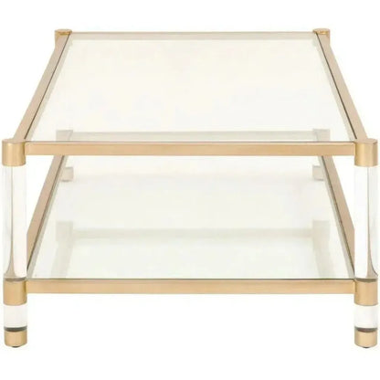Nouveau Coffee Table With Shelves Brass Lucite Glass - LOOMLAN - Essentials For Living - Coffee Tables