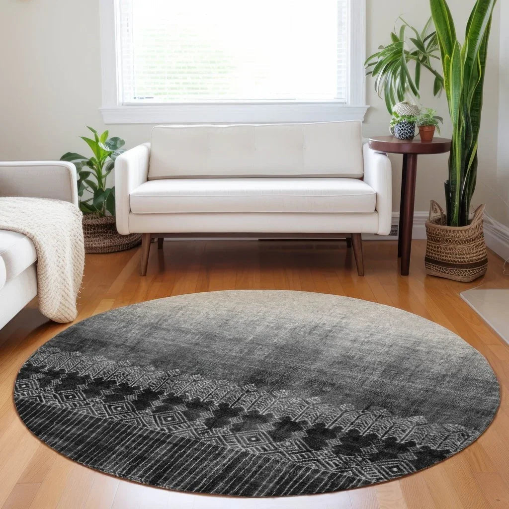 Novelle Black Washable Indoor-Outdoor Rug-Outdoor Rugs-LOOMLAN Rugs-LOOMLAN