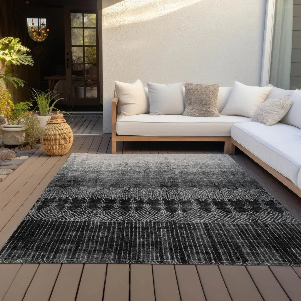 Novelle Black Washable Indoor-Outdoor Rug-Outdoor Rugs-LOOMLAN Rugs-LOOMLAN
