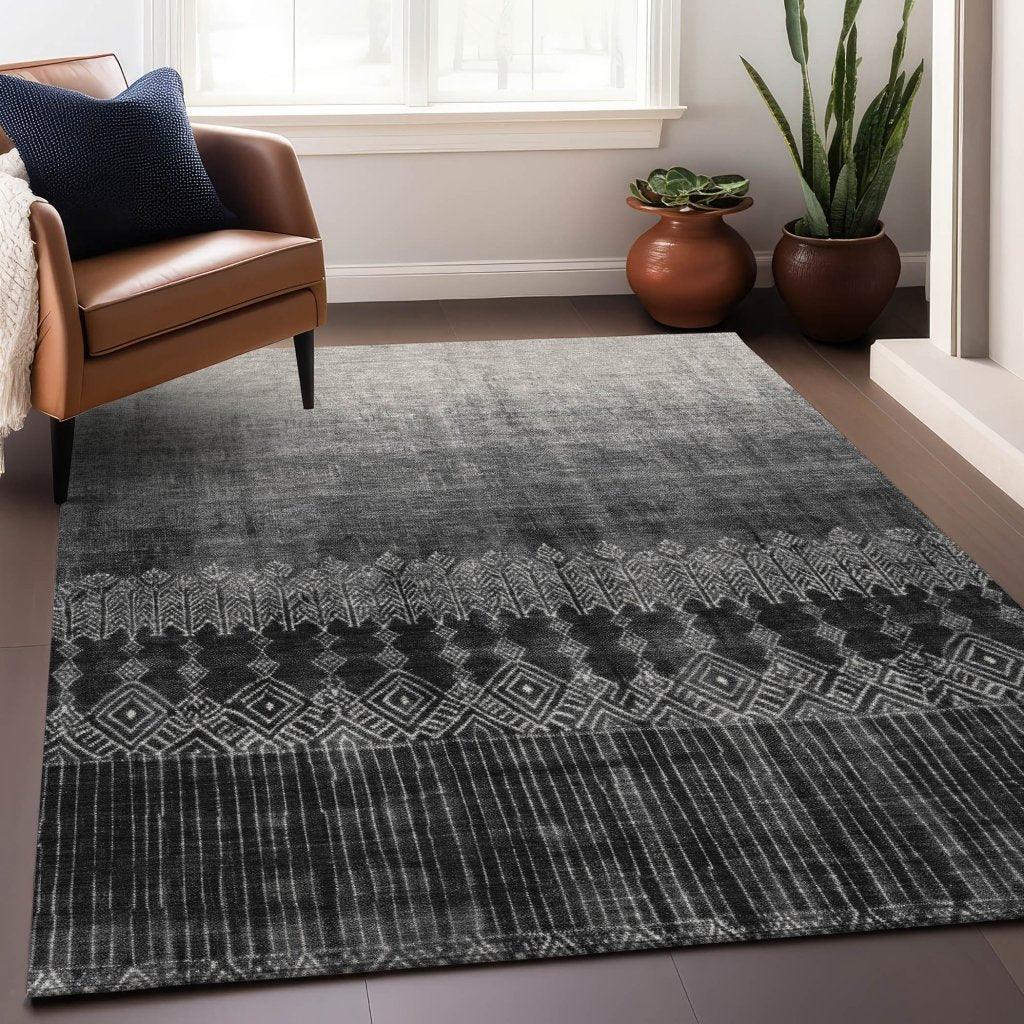 Novelle Black Washable Indoor-Outdoor Rug-Outdoor Rugs-LOOMLAN Rugs-LOOMLAN