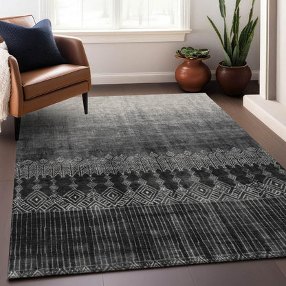 Novelle Black Washable Indoor-Outdoor Rug-Outdoor Rugs-LOOMLAN Rugs-LOOMLAN