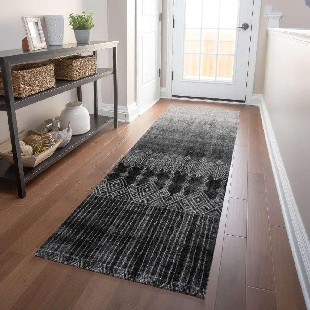 Novelle Black Washable Indoor-Outdoor Rug-Outdoor Rugs-LOOMLAN Rugs-LOOMLAN