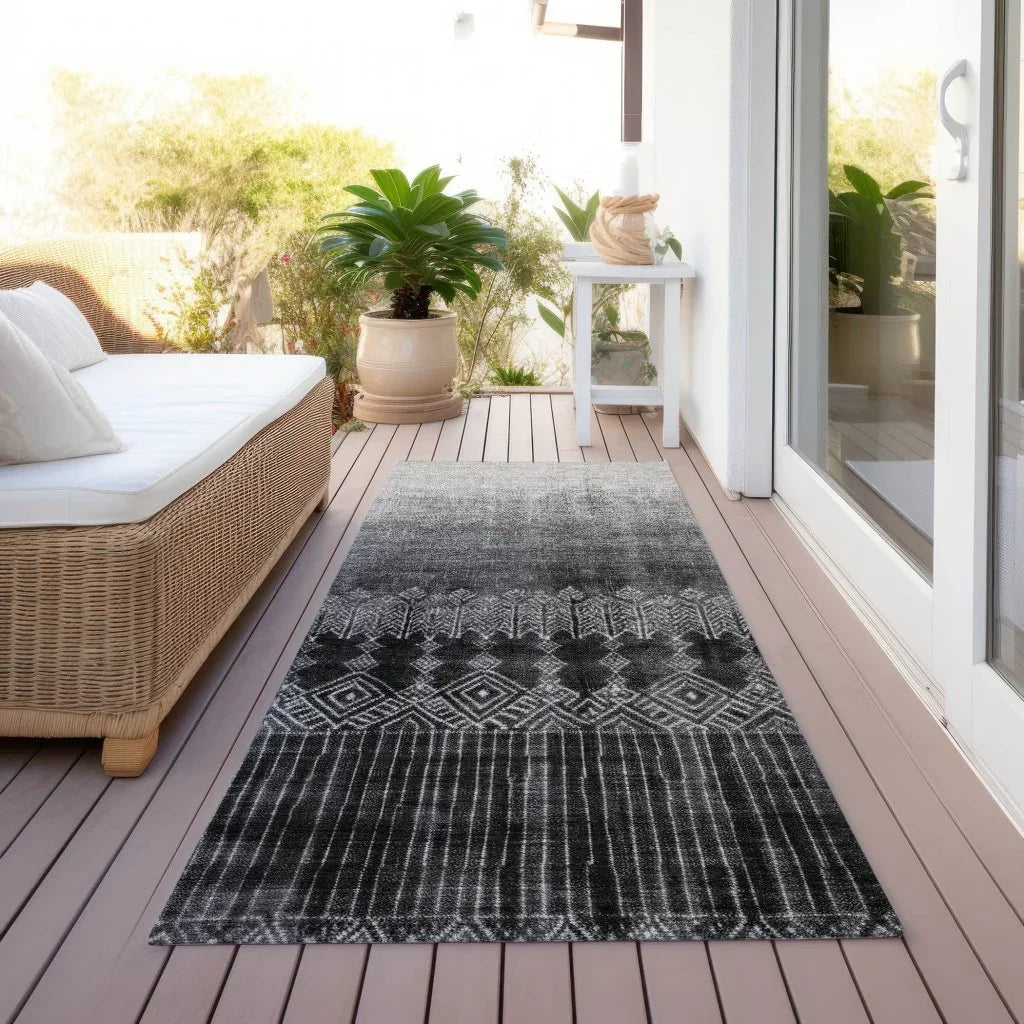 Novelle Black Washable Indoor-Outdoor Rug-Outdoor Rugs-LOOMLAN Rugs-LOOMLAN