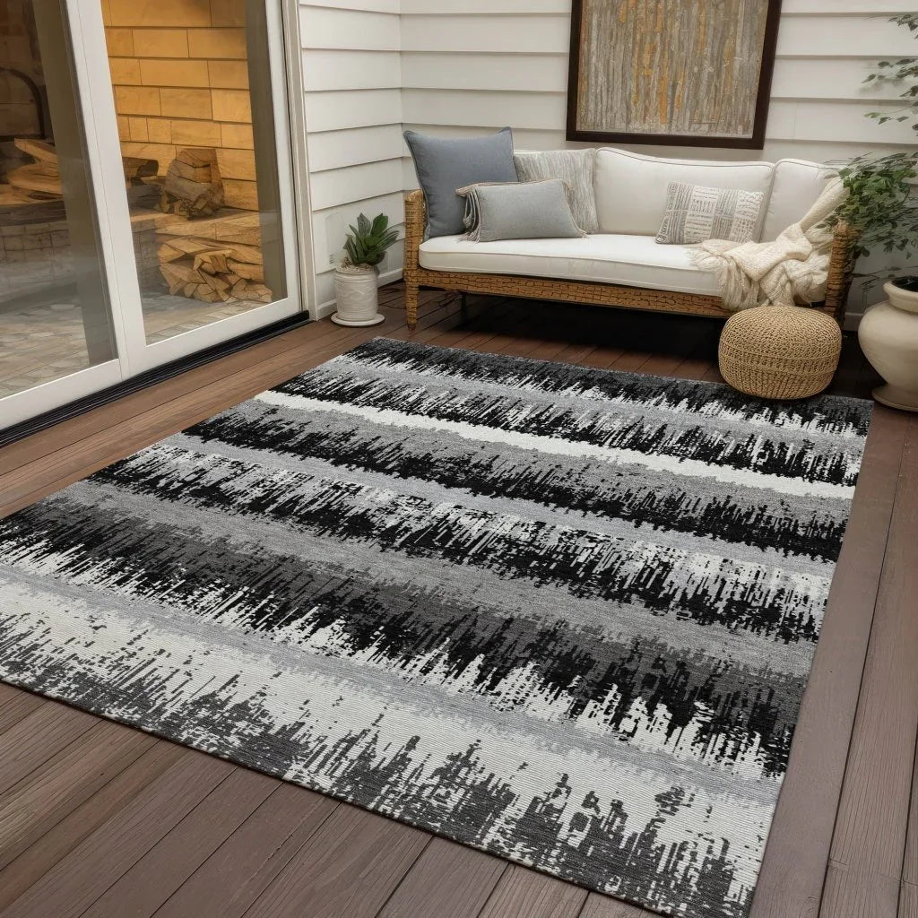 Nyelle Black Washable Indoor-Outdoor Rug-Outdoor Rugs-LOOMLAN Rugs-LOOMLAN