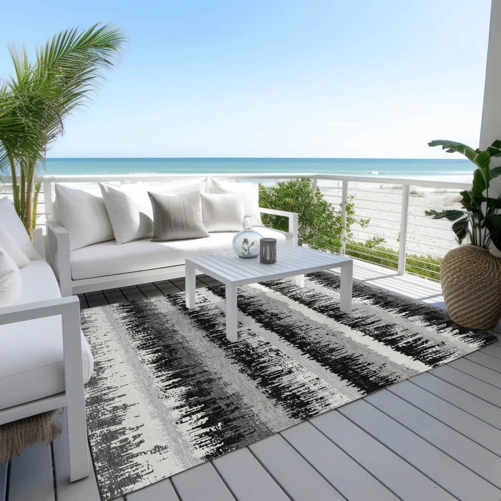 Nyelle Black Washable Indoor-Outdoor Rug-Outdoor Rugs-LOOMLAN Rugs-LOOMLAN