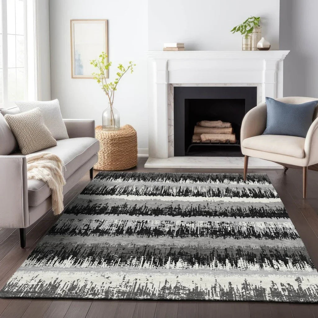 Nyelle Black Washable Indoor-Outdoor Rug-Outdoor Rugs-LOOMLAN Rugs-LOOMLAN