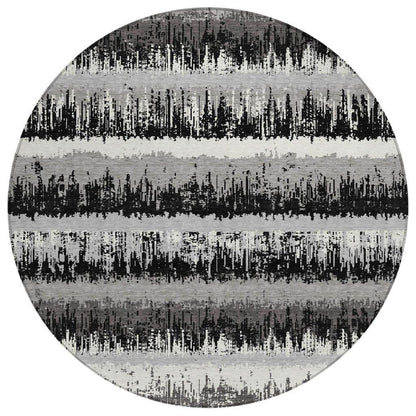 Nyelle Black Washable Indoor-Outdoor Rug-Outdoor Rugs-LOOMLAN Rugs-8' x 8'-LOOMLAN