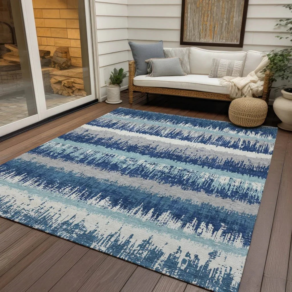 Nyelle Blue Washable Indoor-Outdoor Rug-Outdoor Rugs-LOOMLAN Rugs-LOOMLAN