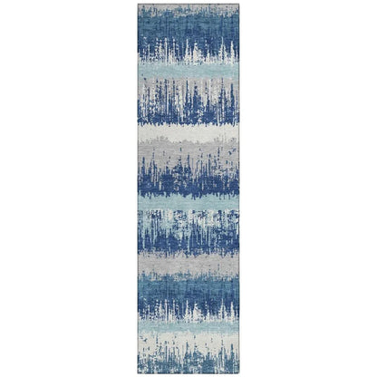 Nyelle Blue Washable Indoor-Outdoor Rug-Outdoor Rugs-LOOMLAN Rugs-2'3" x 7'6"-LOOMLAN