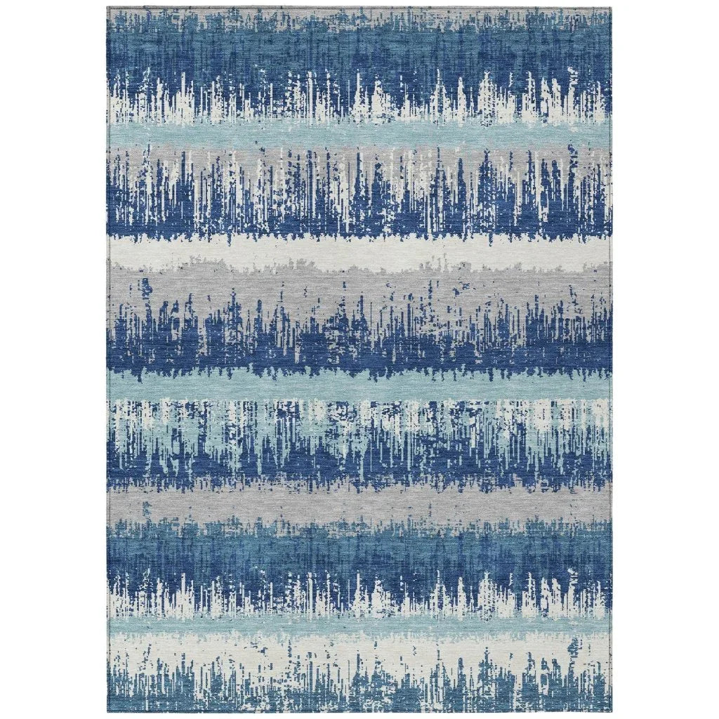 Nyelle Blue Washable Indoor-Outdoor Rug-Outdoor Rugs-LOOMLAN Rugs-2'6" x 3'10"-LOOMLAN