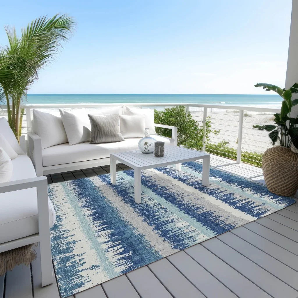 Nyelle Blue Washable Indoor-Outdoor Rug-Outdoor Rugs-LOOMLAN Rugs-LOOMLAN