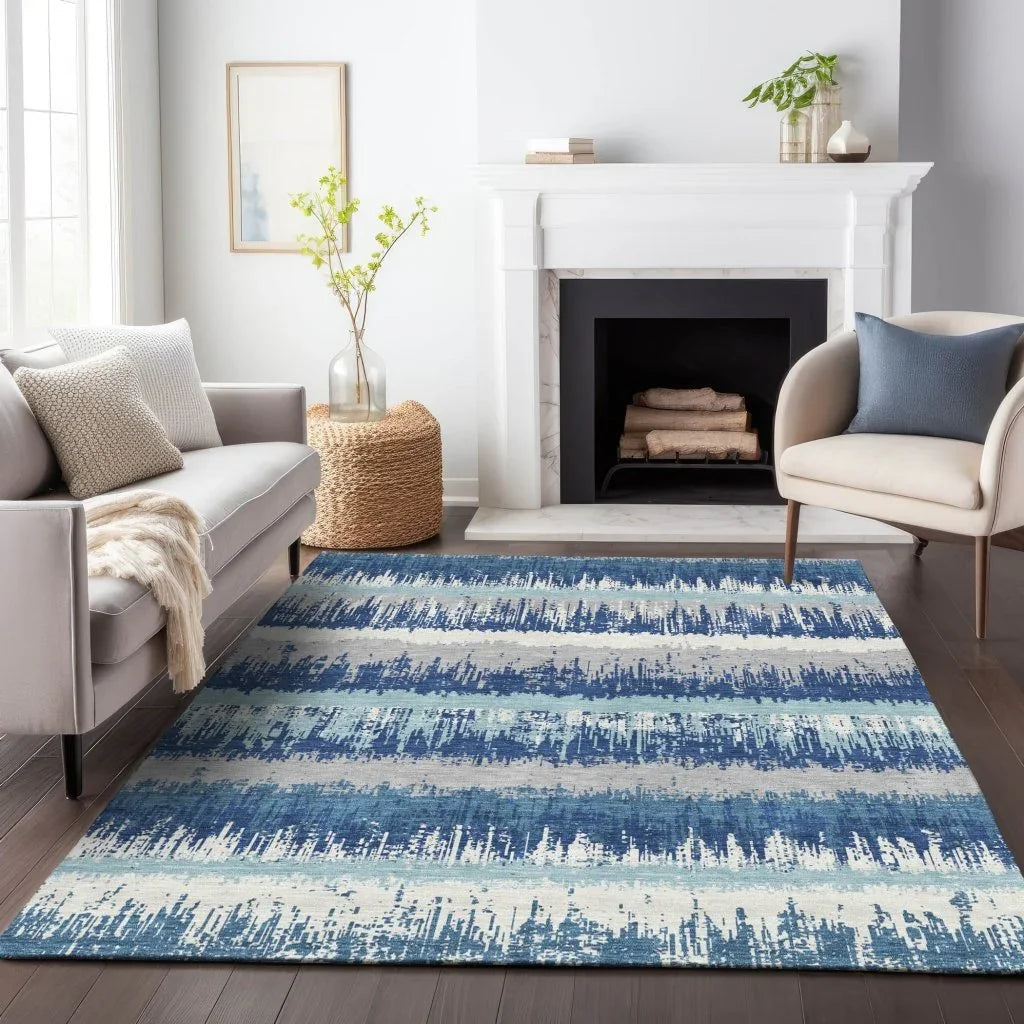 Nyelle Blue Washable Indoor-Outdoor Rug-Outdoor Rugs-LOOMLAN Rugs-LOOMLAN