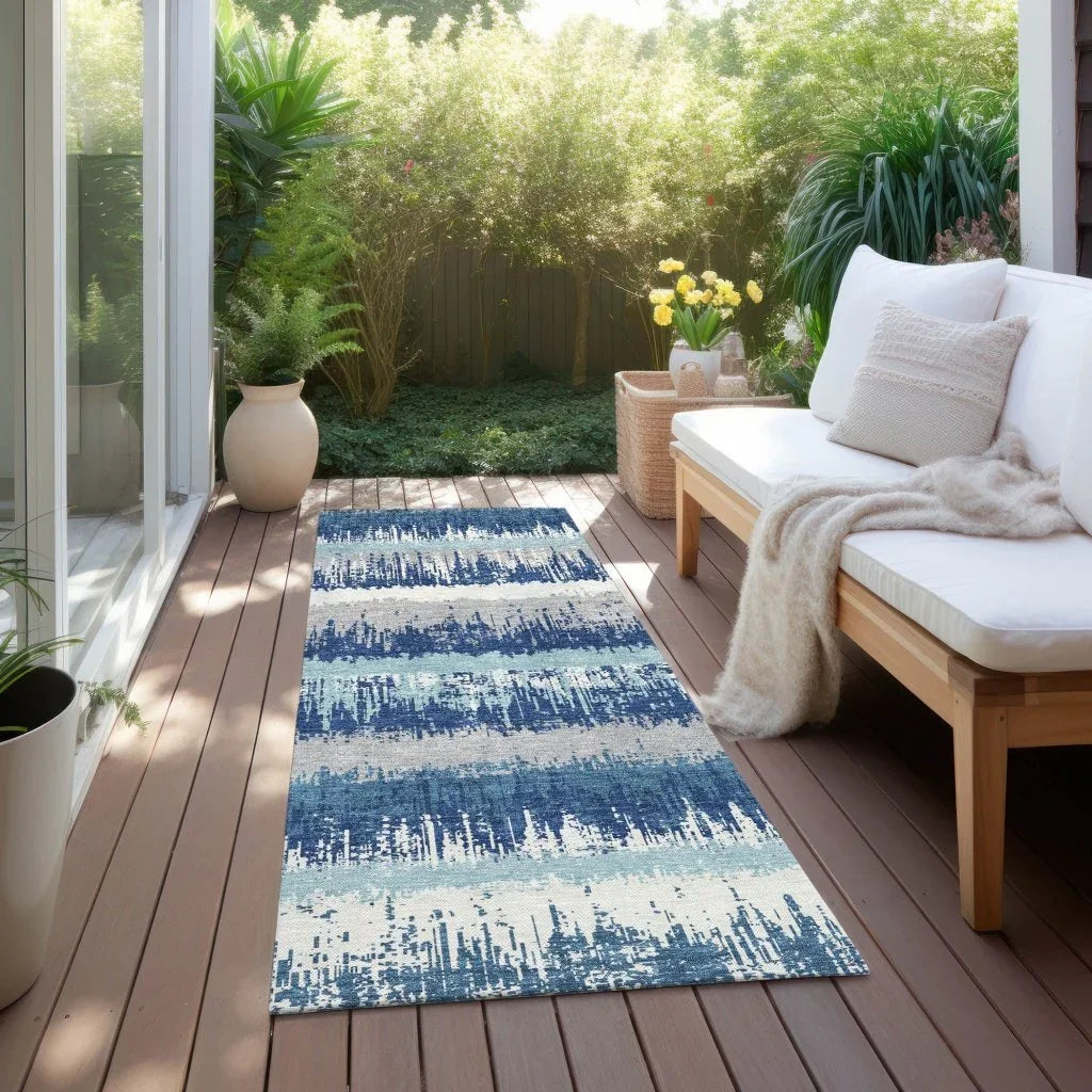 Nyelle Blue Washable Indoor-Outdoor Rug-Outdoor Rugs-LOOMLAN Rugs-LOOMLAN