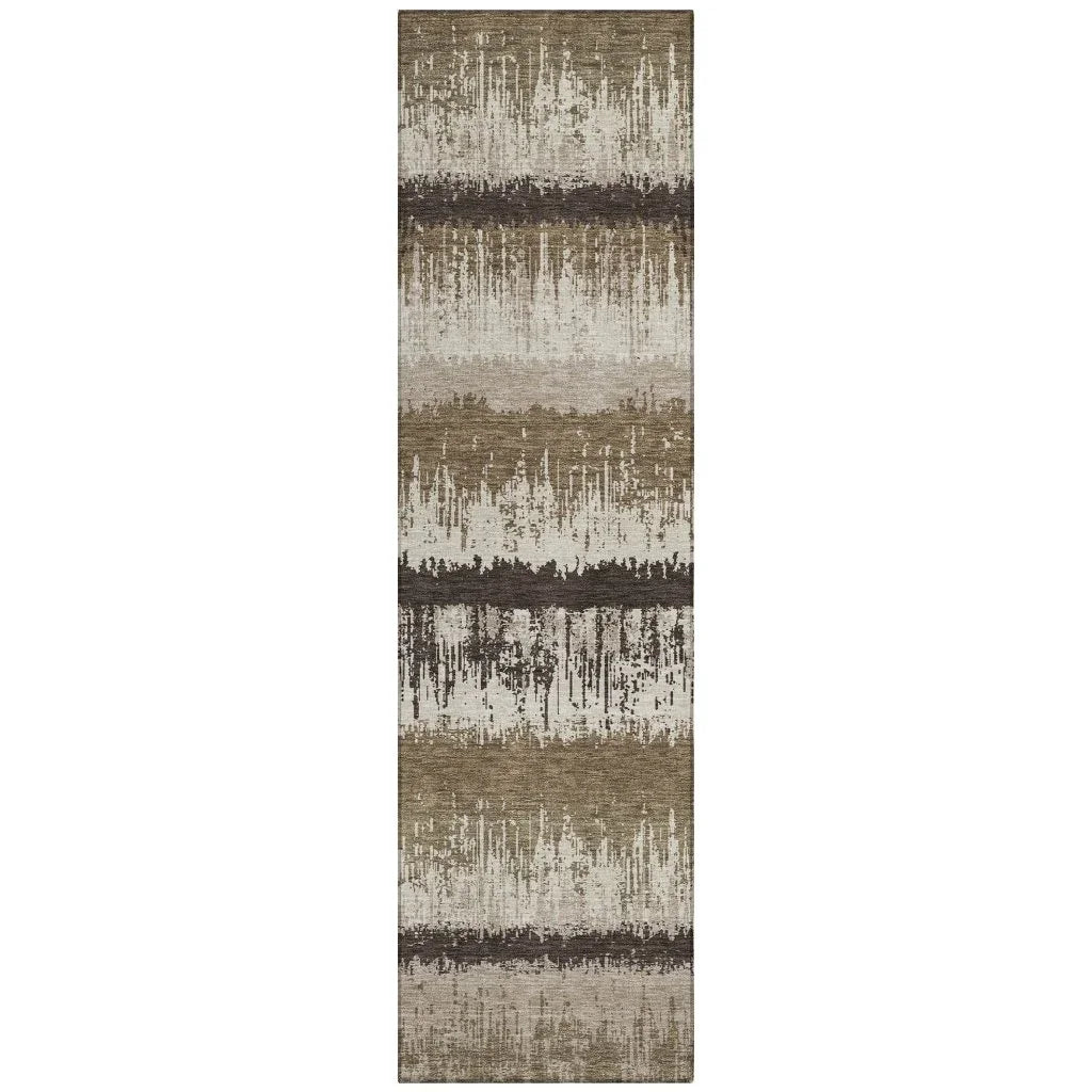 Nyelle Brown Washable Indoor-Outdoor Rug-Outdoor Rugs-LOOMLAN Rugs-2'3" x 7'6"-LOOMLAN