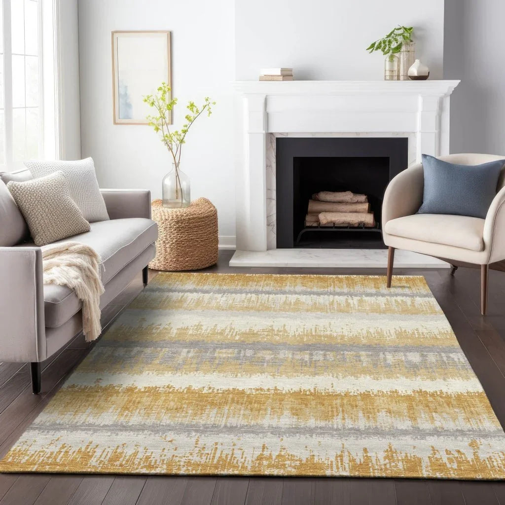 Nyelle Gold Washable Indoor-Outdoor Rug-Outdoor Rugs-LOOMLAN Rugs-LOOMLAN