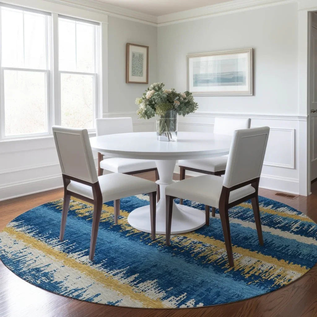 Nyelle Navy Washable Indoor-Outdoor Rug-Outdoor Rugs-LOOMLAN Rugs-LOOMLAN