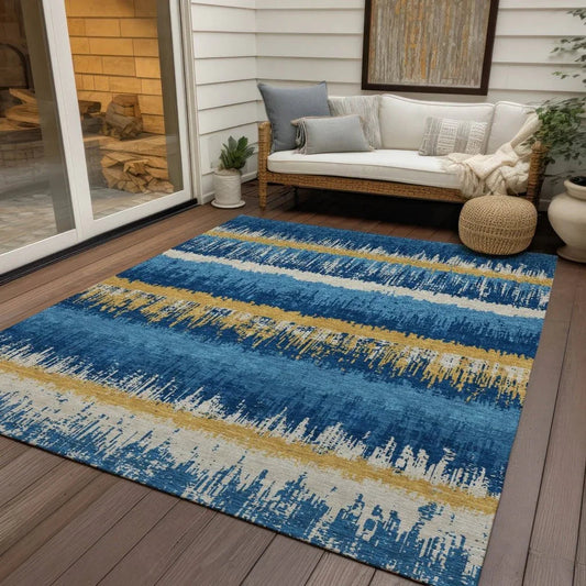 Nyelle Navy Washable Indoor-Outdoor Rug-Outdoor Rugs-LOOMLAN Rugs-LOOMLAN