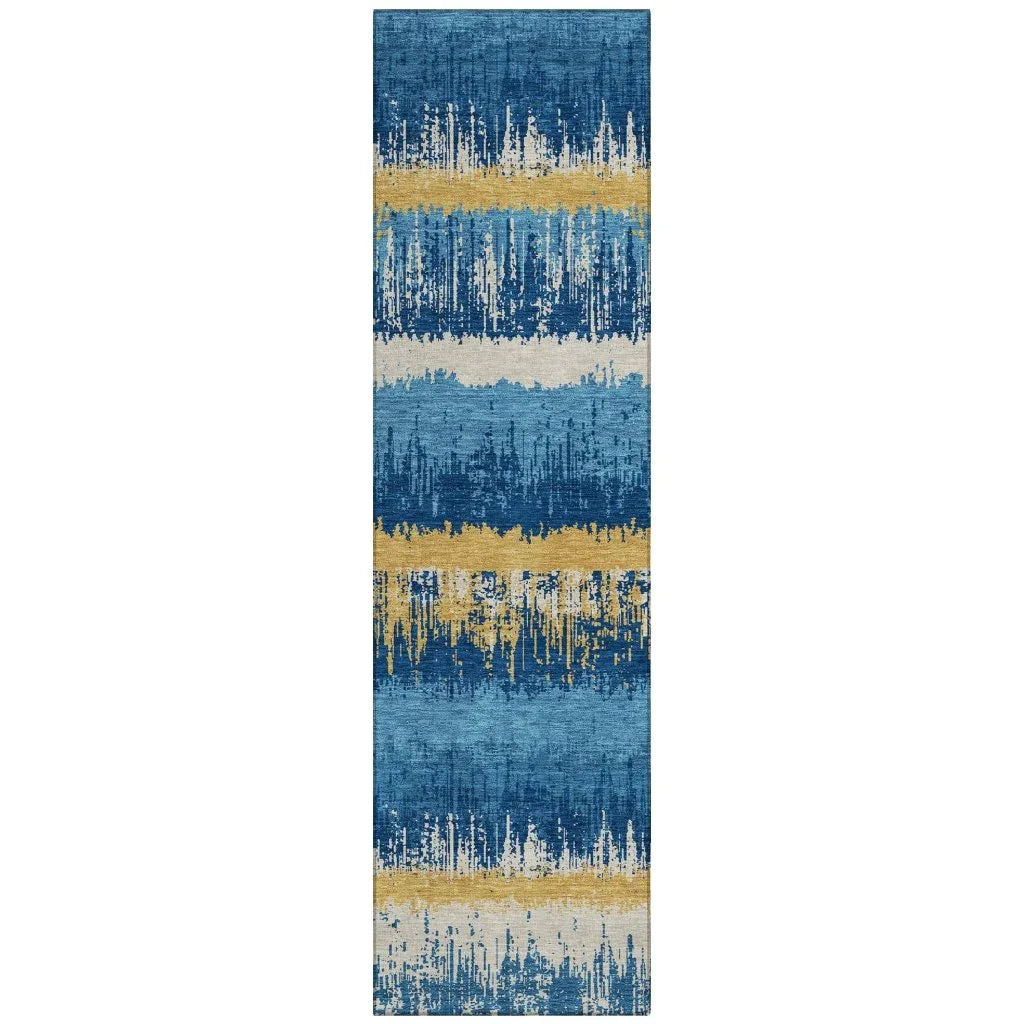 Nyelle Navy Washable Indoor-Outdoor Rug-Outdoor Rugs-LOOMLAN Rugs-2'3" x 7'6"-LOOMLAN