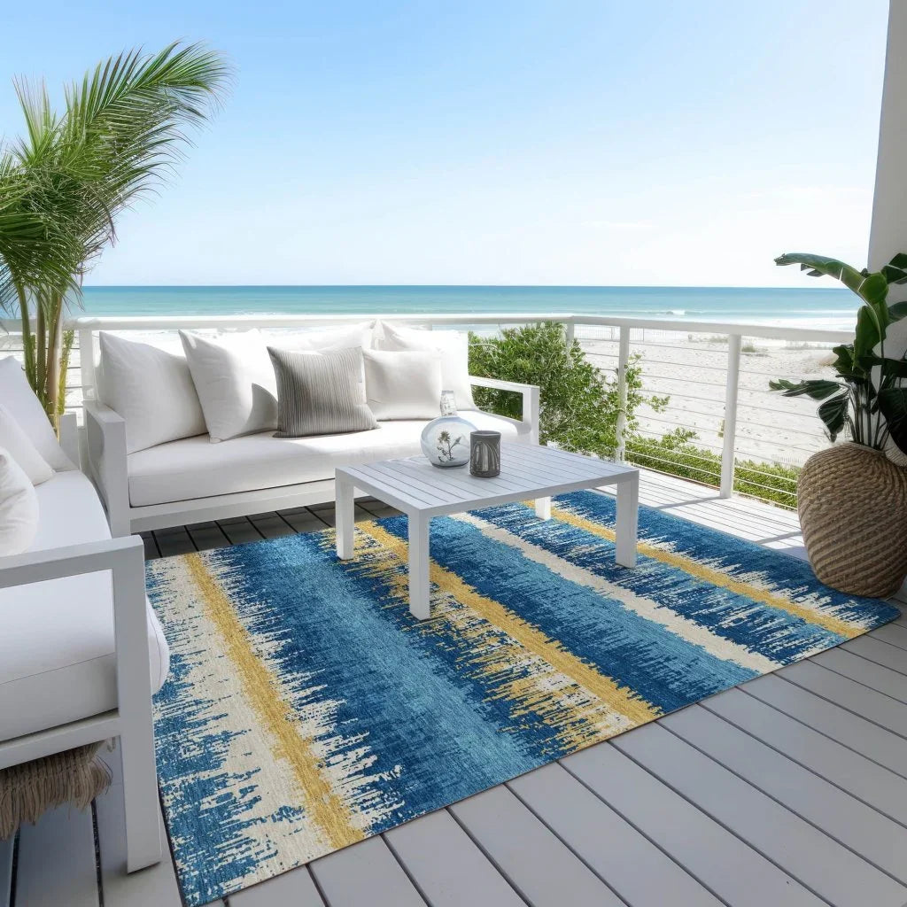 Nyelle Navy Washable Indoor-Outdoor Rug-Outdoor Rugs-LOOMLAN Rugs-LOOMLAN